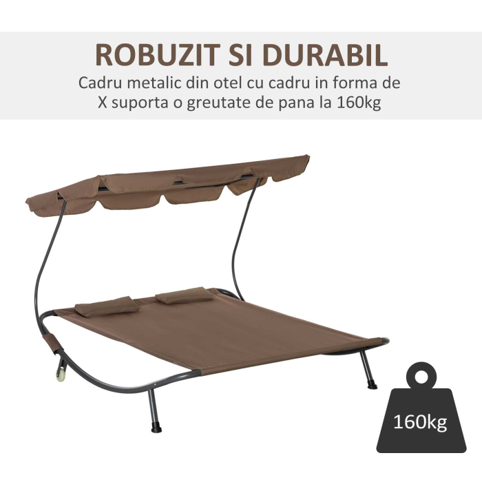  Pat Matrimonial 2 Locuri Parasolar Reglabil de Exterior si Gradina 200x175 x134cm Maro [6]