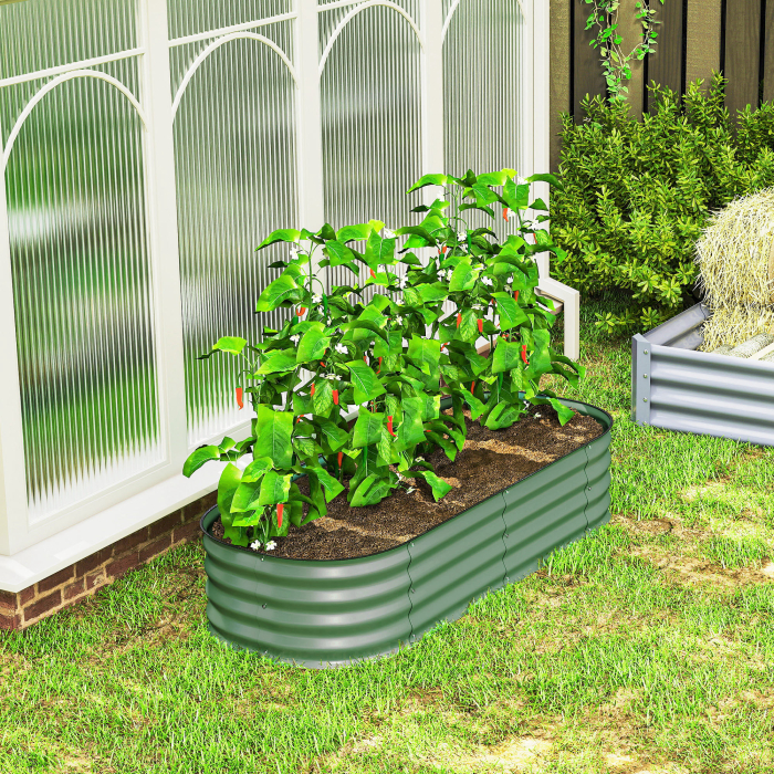  Pat modular pentru gradina inaltata 150x62x30cm din otel galvanizat cu baza deschisa, verde [8]