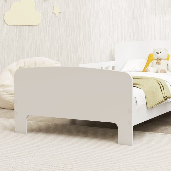  Pat pentru Copii 3-8 Ani Jos cu Laterale de Protectie si Margini Nete, din Lemn, 143,5x74,2x54 cm, Alb [9]