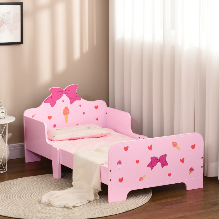  Pat pentru Copii cu Bariere Anti-Cadere, Patut pentru Copii cu Varsta 3-6 Ani, 143x74x59 cm, Roz [7]