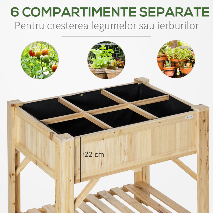  Pat pentru Gradina de Legume Inaltat cu  6 Compartimente, Jardiniera de Exterior Suport Plante din Lemn de Brad, 78.5x58x81cm [4]