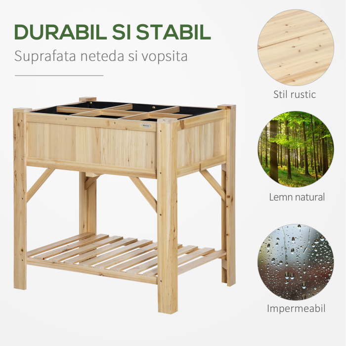 Pat pentru Gradina de Legume Inaltat cu  6 Compartimente, Jardiniera de Exterior Suport Plante din Lemn de Brad, 78.5x58x81cm [7]