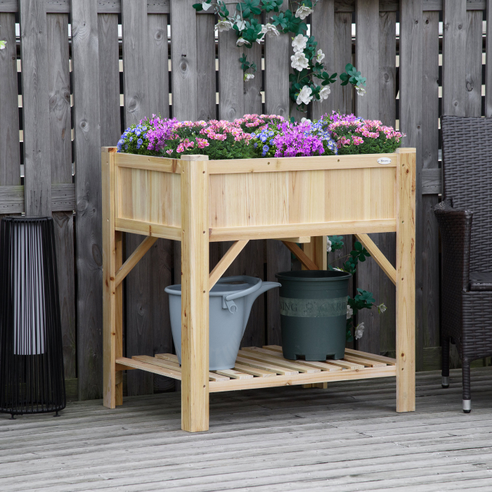  Pat pentru Gradina de Legume Inaltat cu  6 Compartimente, Jardiniera de Exterior Suport Plante din Lemn de Brad, 78.5x58x81cm [9]