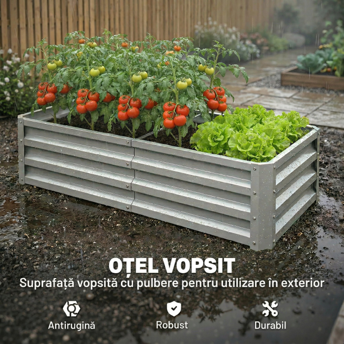  Pat pentru Gradina inaltat cu Baza Deschisa si Strat din Otel Zincat, 120x60x30.5 cm, Argintiu [4]