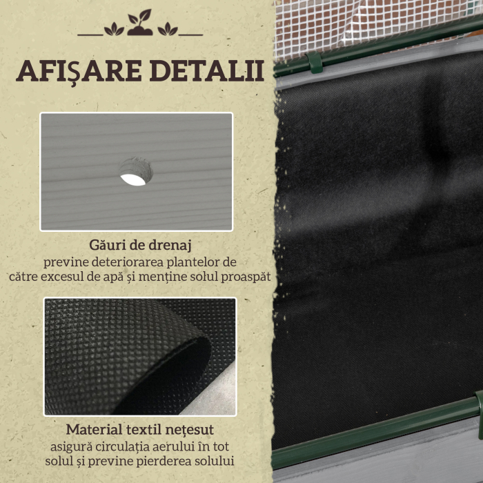  Pat pentru Gradina Ridicat cu Acoperis din PE, Jardiniera Ridicata din Brad cu 4 Gauri de Drenaj, pentru Flori si Legume, pentru Gradina, Balcon, 121x55x117 cm, Gri inchis [5]