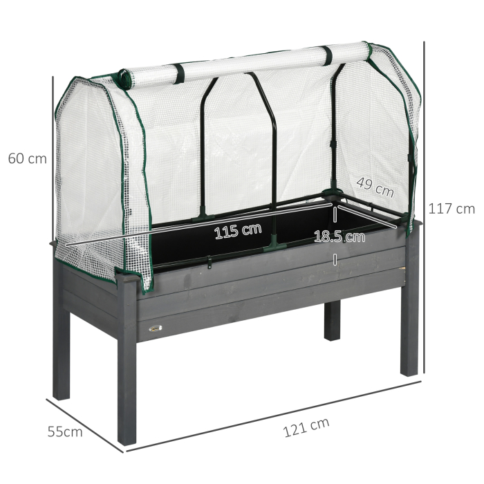  Pat pentru Gradina Ridicat cu Acoperis din PE, Jardiniera Ridicata din Brad cu 4 Gauri de Drenaj, pentru Flori si Legume, pentru Gradina, Balcon, 121x55x117 cm, Gri inchis [3]