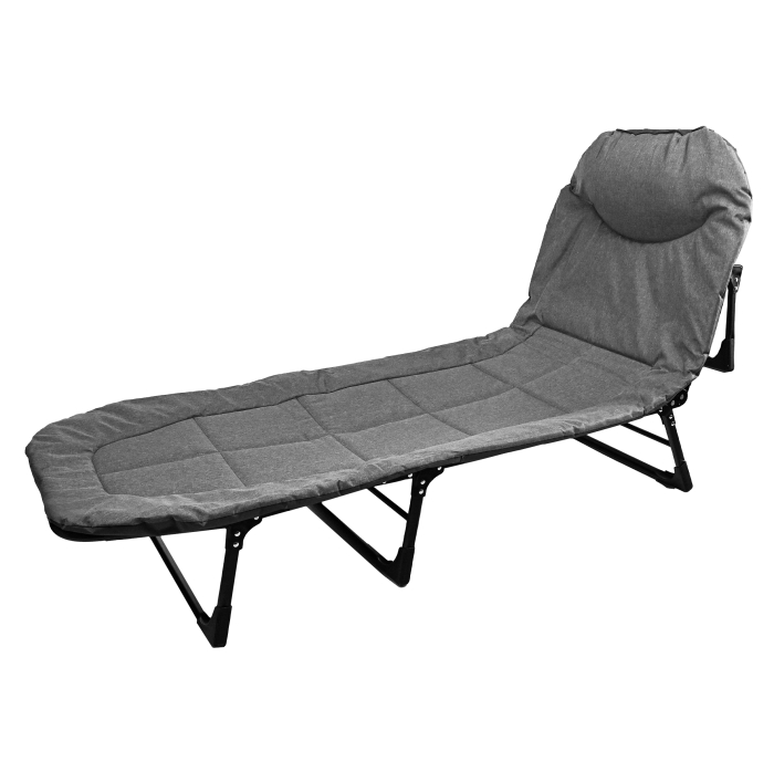Pat pliabil camping Deluxe Trip cu spatar reglabil tip sezlong, 200x65x32 cm, gri [4]
