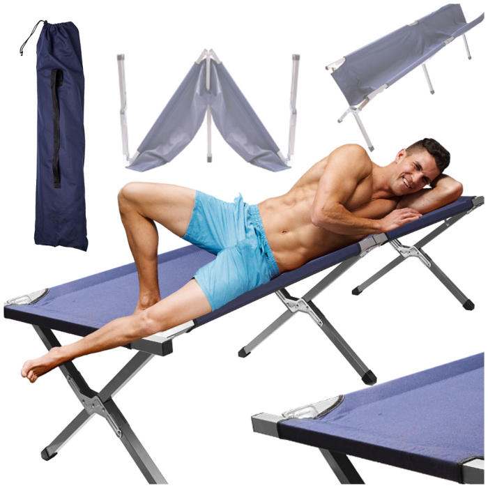 Pat pliabil pentru camping, cadru otel, husa transport, 191x76x42 cm, maxim 150 kg, albastru [2]
