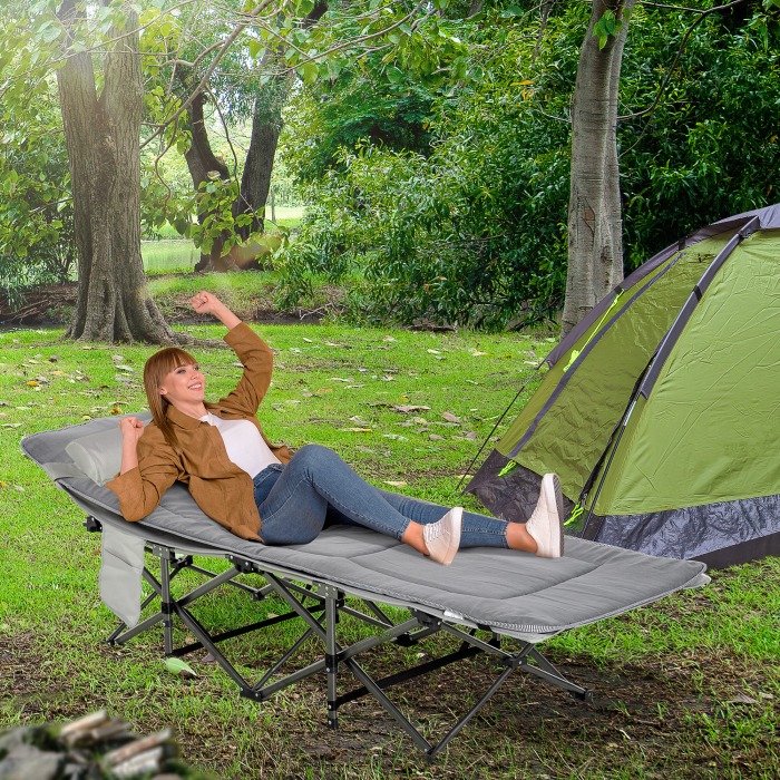  Pat Pliabil pentru Camping cu Buzunare de Depozitare si Geanta de Transport, Pat pentru Camping, 188x64.5x53 cm, Gri [2]