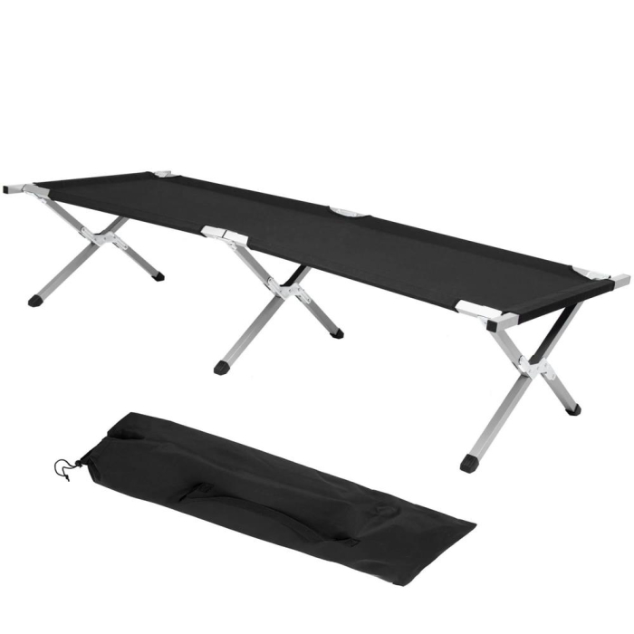 Pat pliant camping structura metalica cu husa transport, pliabil compact, max 150 kg, 190x74x42 cm, negru [2]