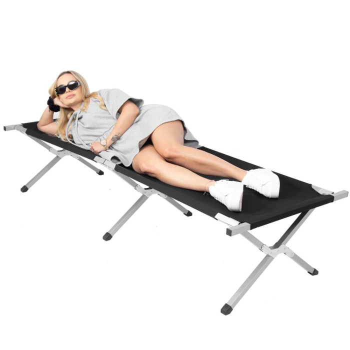 Pat pliant camping structura metalica cu husa transport, pliabil compact, max 150 kg, 190x74x42 cm, negru [12]