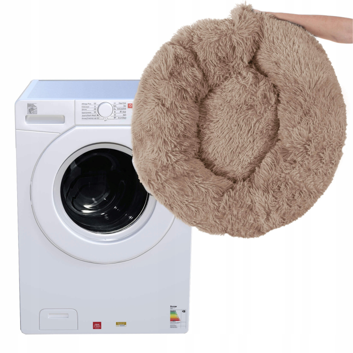 Pat pufos caini pisici husa detasabila lavabila rotund, 80 cm diametru, anti-alunecare, maro deschis [4]
