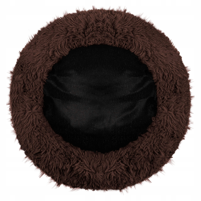 Pat pufos caini pisici husa detasabila lavabila rotund, 80 cm diametru, anti-alunecare, maro [5]
