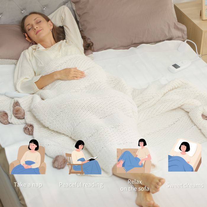  Patura electrica 160x140 cm cu 5 niveluri de incalzire si 2 zone de control independente, din poliester alb [7]