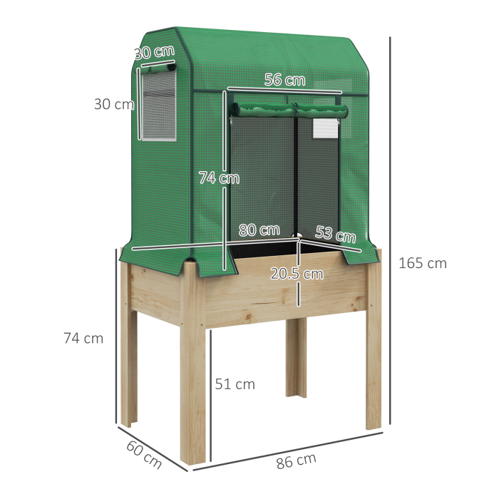  Patura inaltata pentru gradina cu acoperire din PE verde si structura din lemn, 80x60x165cm [3]