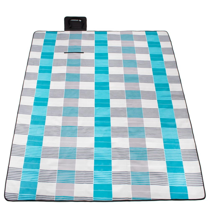 Patura pentru picnic sau plaja, cu folie izolatoare si maner, 150x200cm, albastru gri [3]