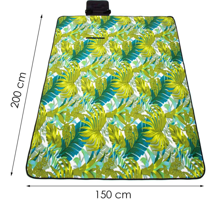 Patura pentru picnic sau plaja, cu folie izolatoare si maner, 150x200cm, model frunze, verde [13]