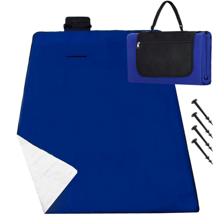 Patura pentru picnic sau plaja, cu folie izolatoare si maner, 200x200cm, albastru cobalt [9]