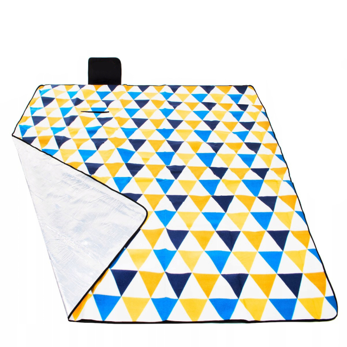 Patura pentru picnic sau plaja, cu folie izolatoare si maner, 200x200cm, albastru galben [4]