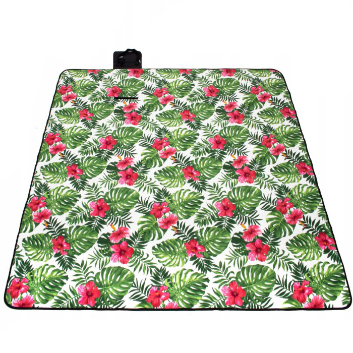 Patura pentru picnic sau plaja, cu folie izolatoare si maner, 160x200cm, floral [2]