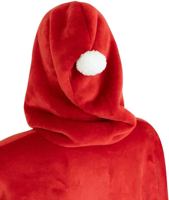 Patura tip hanorac, cu maneci, gluga si buzunare, material plus, marime universala, rosu [2]