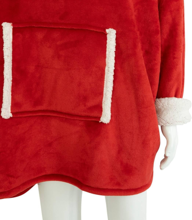 Patura tip hanorac, cu maneci, gluga si buzunare, material plus, marime universala, rosu [4]