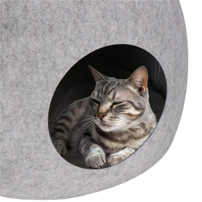 Patut pisici si caini, moale si pufos, antiderapant, perna detasabila, 38x36x36 cm, gri [12]