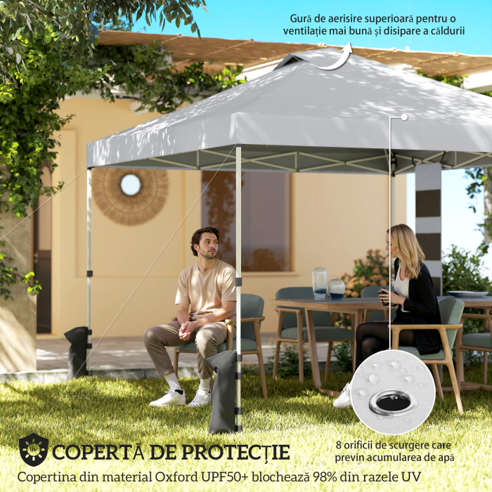  Pavilion 3x3 m Pop-Up cu Buzunare, UPF 50+, cu Saci de Nisip si Geanta cu Roti [4]