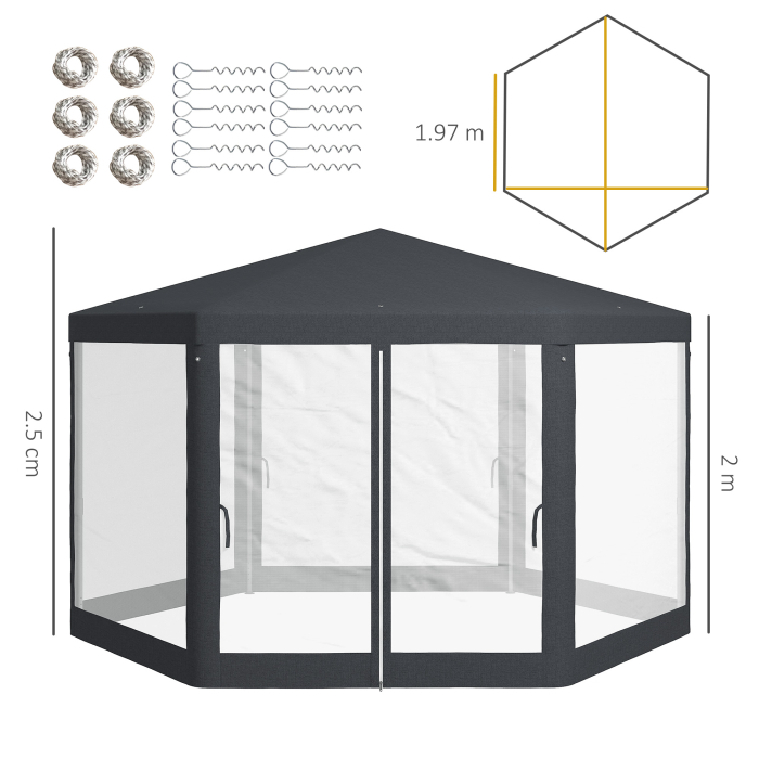  Pavilion 4x4 m de Gradina Hexagonal cu Pereti din Plasa [3]