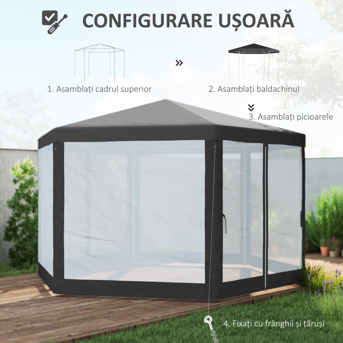  Pavilion 4x4 m de Gradina Hexagonal cu Pereti din Plasa [7]