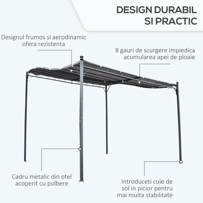  Pavilion Cort Foisor 3x3m pentru Gradina sau Terasa cu perdea Gri [5]
