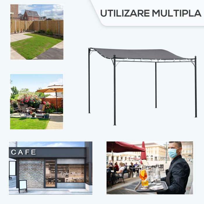  Pavilion Cort Foisor 3x3m pentru Gradina sau Terasa cu perdea Gri [4]