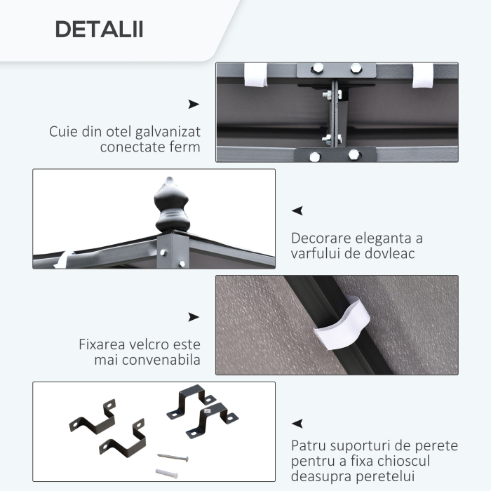 Pavilion Cort Foisor 3x3m pentru Gradina sau Terasa cu perdea Gri [6]
