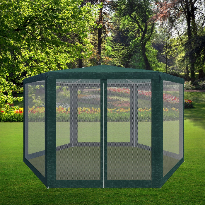 Pavilion cu plasa anti-insecte, fermoar, hexagonal, 200cm, Verde [9]
