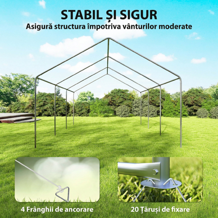  Pavilion de Gradina 4x6 m cu Pereti Laterali, 6 Ferestre si Dubla Intrare, din Otel Galvanizat, Alb [8]