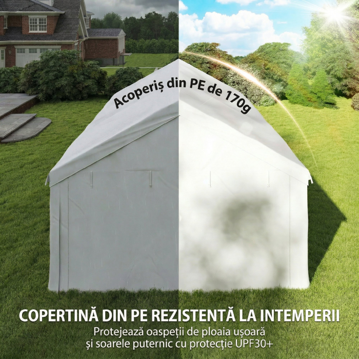  Pavilion de Gradina 4x6 m cu Pereti Laterali, 6 Ferestre si Dubla Intrare, din Otel Galvanizat, Alb [6]