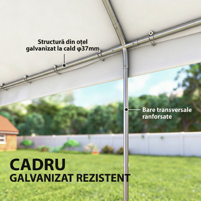  Pavilion de Gradina 4x6 m cu Pereti Laterali, 6 Ferestre si Dubla Intrare, din Otel Galvanizat, Alb [5]