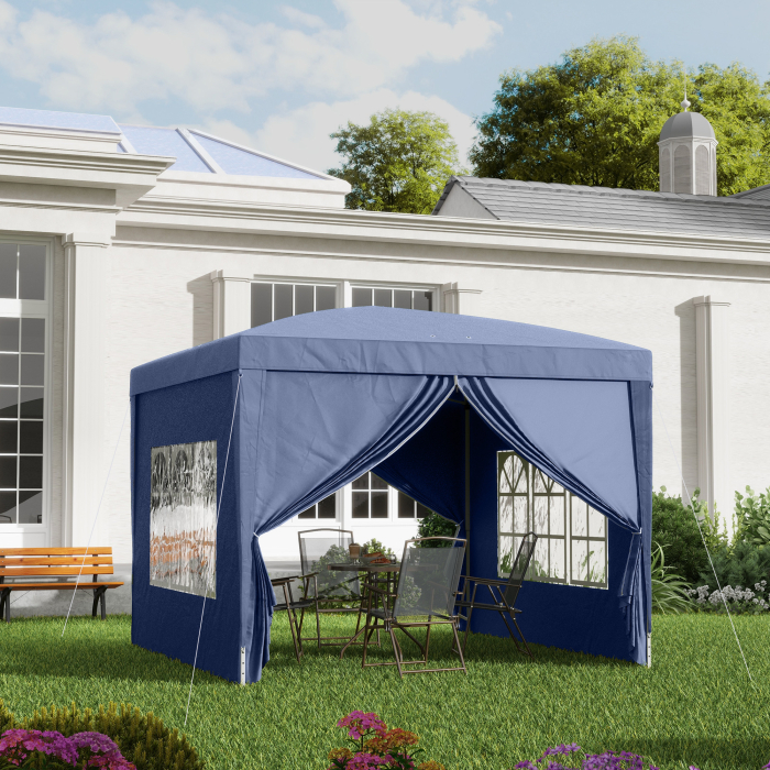  Pavilion de Gradina Pliabil din Otel cu Pereti Laterali, 3x3m, Albastru [3]