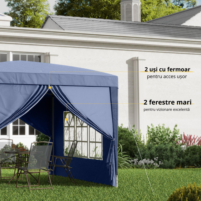  Pavilion de Gradina Pliabil din Otel cu Pereti Laterali, 3x3m, Albastru [8]