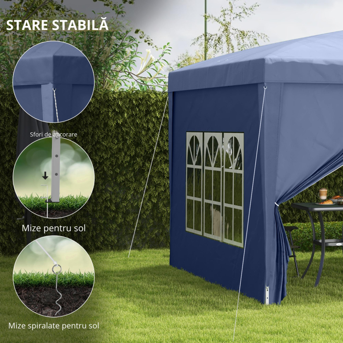  Pavilion de Gradina Pliabil din Otel cu Pereti Laterali, 3x3m, Albastru [6]