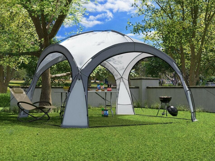 Pavilion gradina 350x350x230 cm, structura fibra de sticla, acoperis poliester impermeabil, gri cu alb [3]