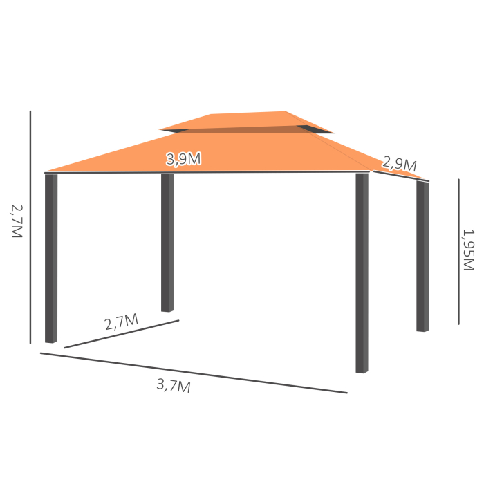  Pavilion Luxury Cort de Gradina cu baldachin impermeabil, 3x4m Portocaliu [3]
