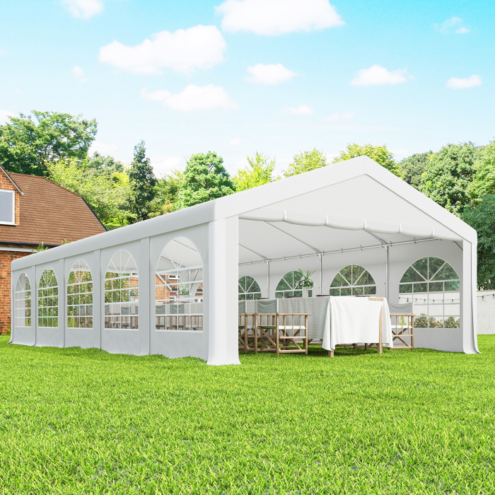  Pavilion pentru Petreceri 10x5 m cu 10 Pereti Laterali Detasabili, Pavilion de Gradina cu 5 Sectiuni, Usi cu Fermoar si Ferestre, Pavilion pentru Nunti, Evenimente, intalniri, UV30+, Alb [9]