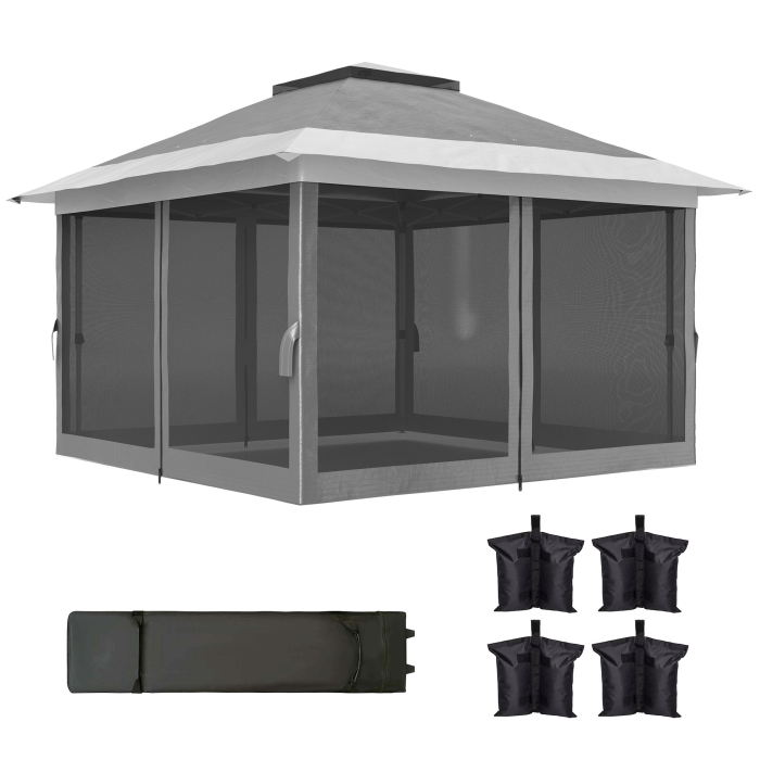  Pavilion Pliabil 3,6x3,6m cu Pereti, inaltime Reglabila si Protectie UPF50+, Geanta cu Roti, Gri [9]
