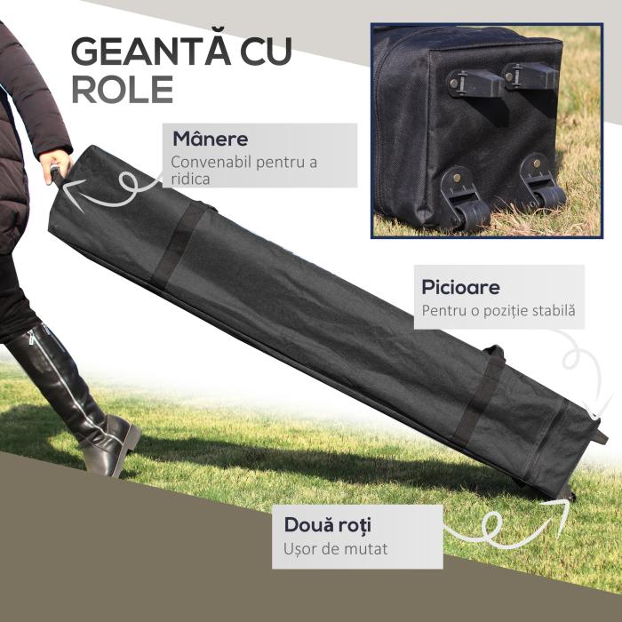 Pavilion  pliabil 4x4 m cu inaltime reglabila, plasa de tantari si geanta, din metal si material Oxford, bej [4]