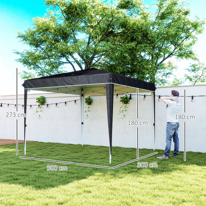  Pavilion Pliabil cu inaltime Reglabila si Geanta de Transport, 300x300x273 cm, Negru [3]