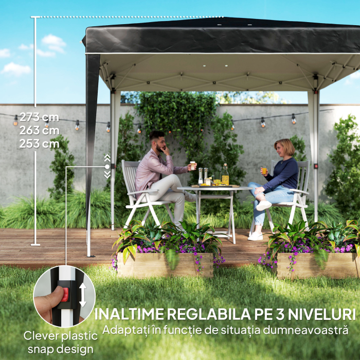 Pavilion Pliabil cu inaltime Reglabila si Geanta de Transport, 300x300x273 cm, Negru [5]
