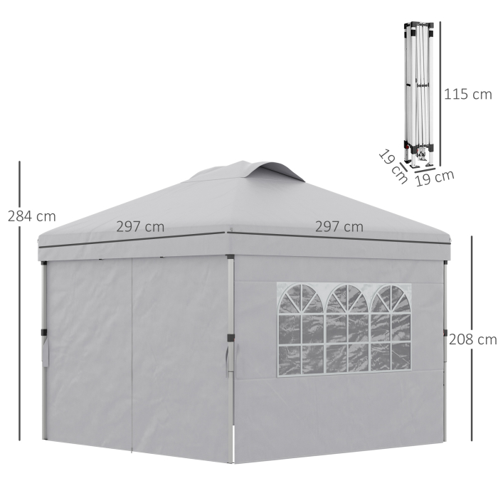  Pavilion Pliabil cu inaltime Reglabila, Usa, 2 Ferestre si Geanta de Transport, 297x297x284 cm, Gri Deschis [3]