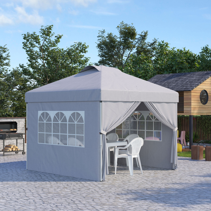  Pavilion Pliabil cu inaltime Reglabila, Usa, 2 Ferestre si Geanta de Transport, 297x297x284 cm, Gri Deschis [2]