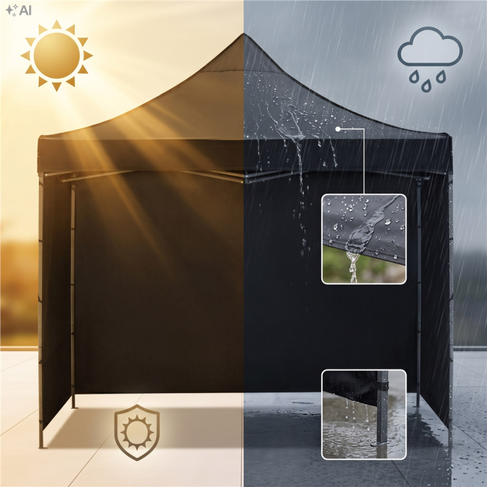 Pavilion pliabil de gradina 3x3 m, cu 3 pereti laterali pentru protectie impotriva vantului si ploii usoare, prelata hidrofoba Oxford 420D, cadru din [36]